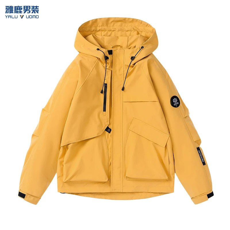 雅鹿男装美式工装冲锋外套男女宽松时尚连帽户外登山服休闲夹克衫