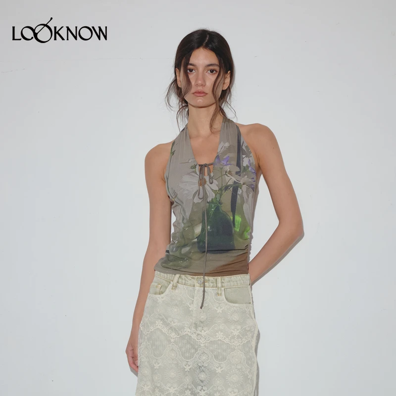 IF BY LAND设计师品牌LOOKNOW2025年春季新款花瓶印花挂脖背心