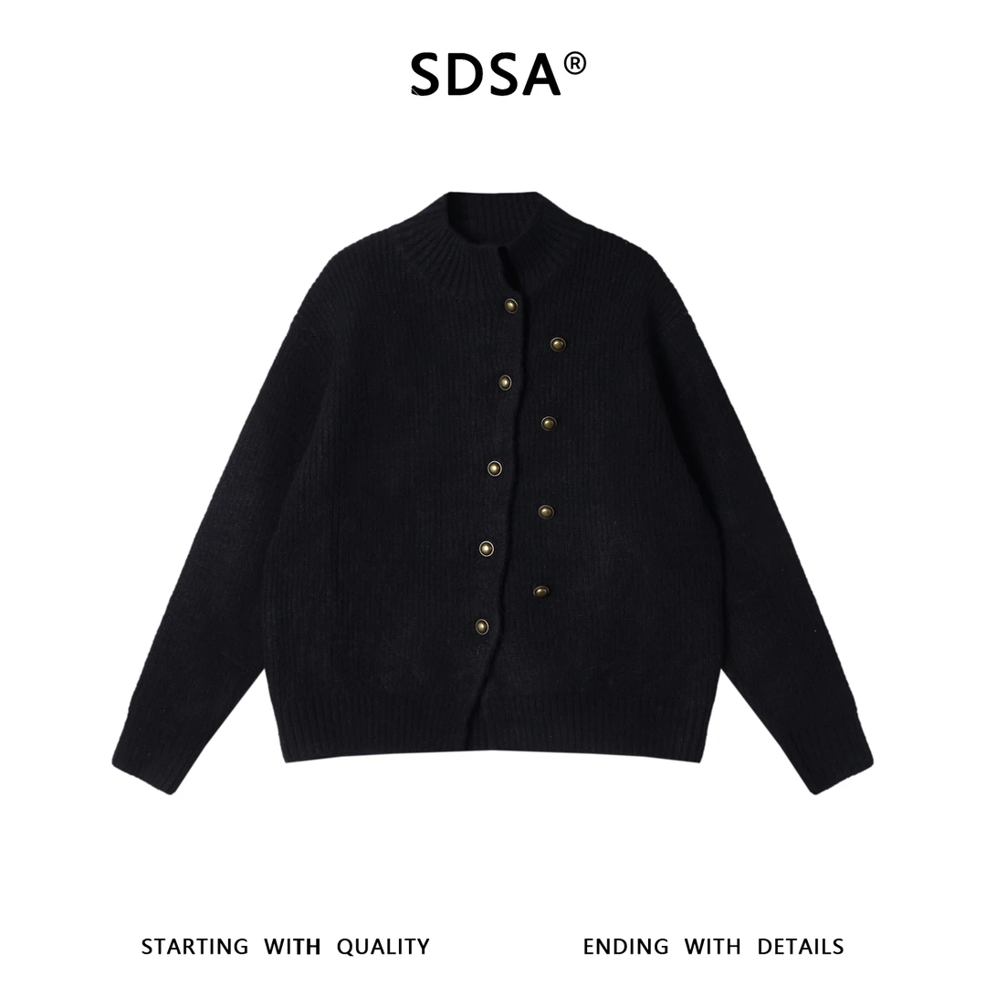 SDSA男士秋冬新款痞帅男装韩版简约纽扣立领毛衣百搭慵懒风针织衫