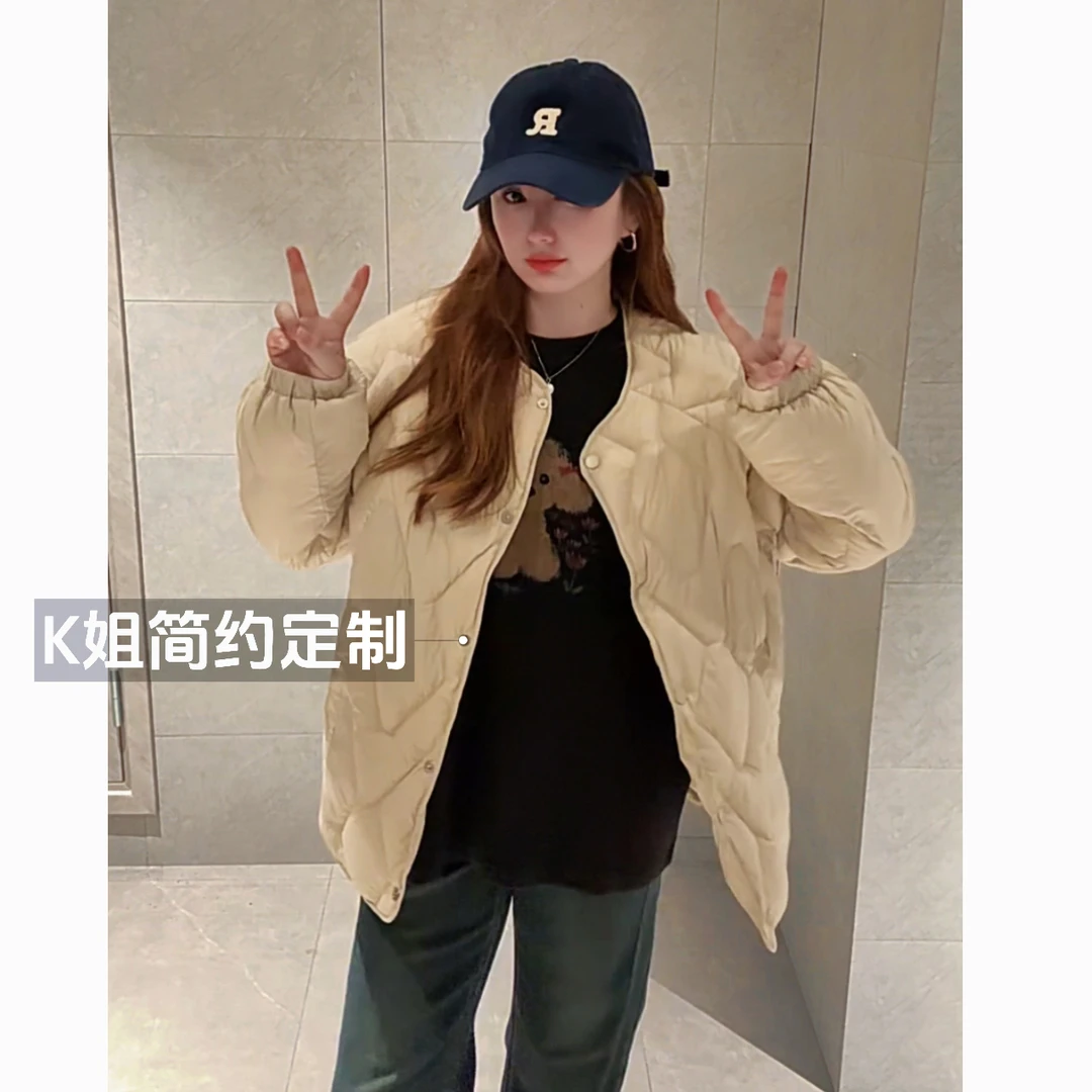 GTNER“KK定制”秋冬新款棒球领菱格白鸭绒羽绒服宽松百搭上衣D2154