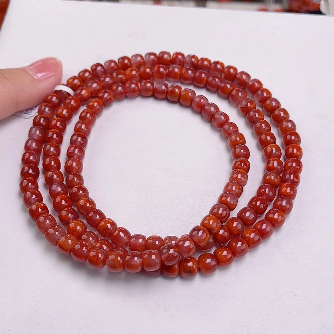 B***a南红玛瑙未镶嵌手链瓦西收藏级牛血红老型多圈6mm
