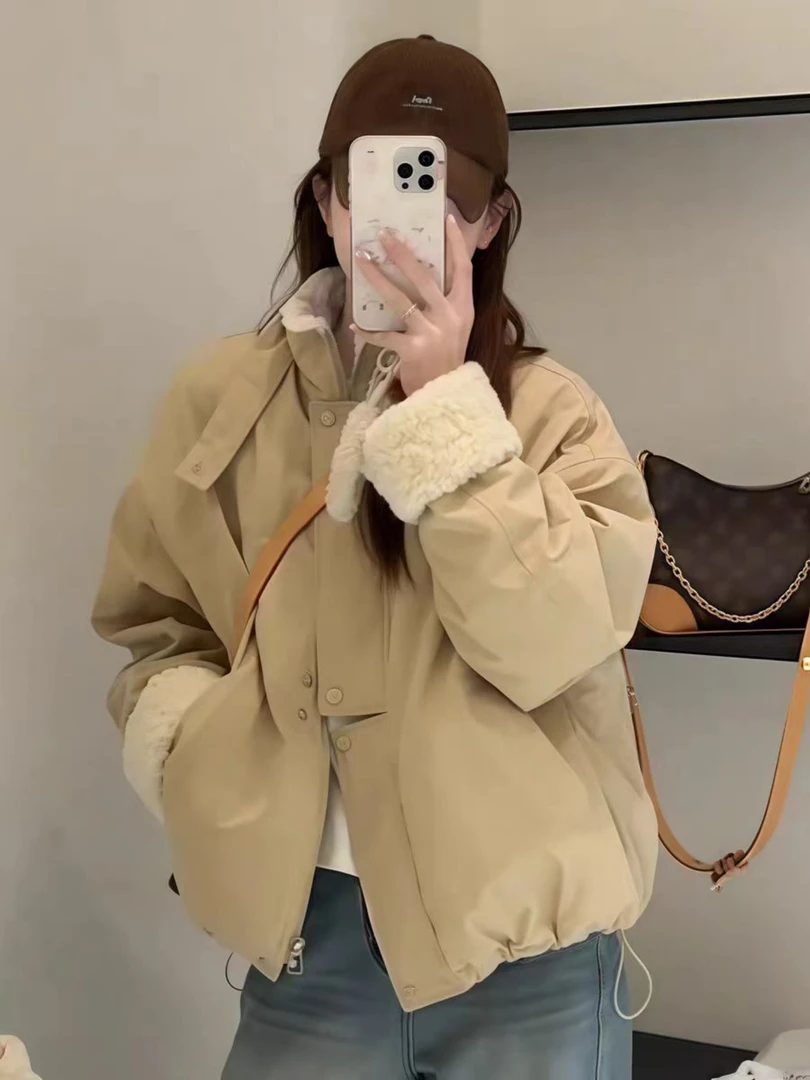 加厚加绒外套女短款2025冬季新款韩版巨好看小个子保暖派克服棉衣