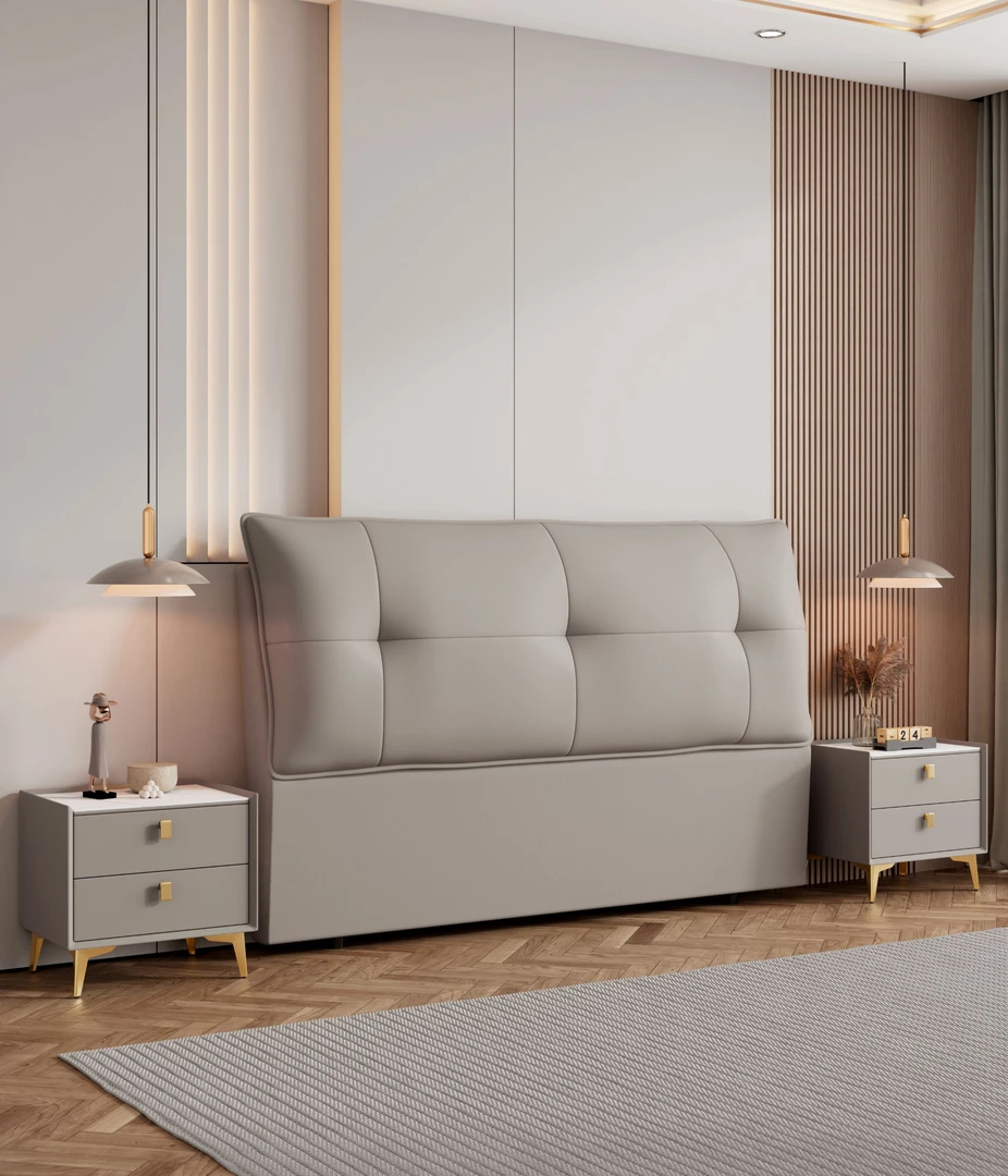 2025新款真皮床头板软包现代落地一体靠背实木定制包邮单个床头