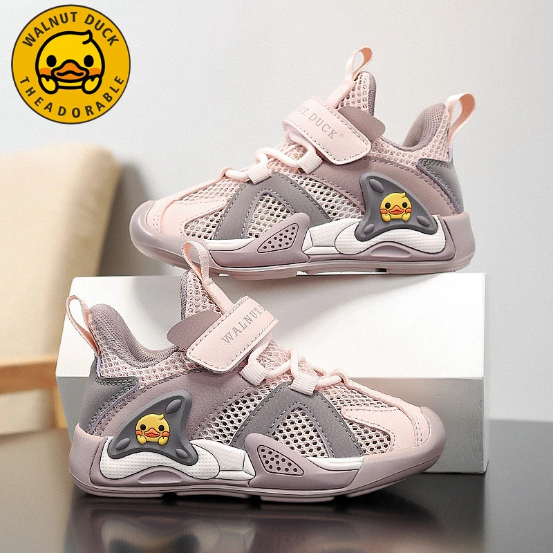 小黄鸭女童童鞋2025秋季新款透气双网时尚魔术贴儿童宝宝运动鞋子
