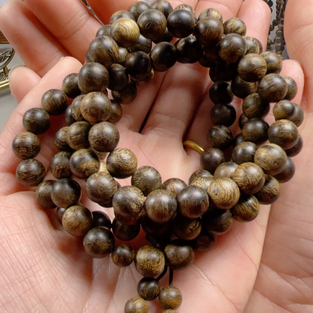 沉香手串长*越南芽庄老白棋玉化老料满瘤疤虎斑纹