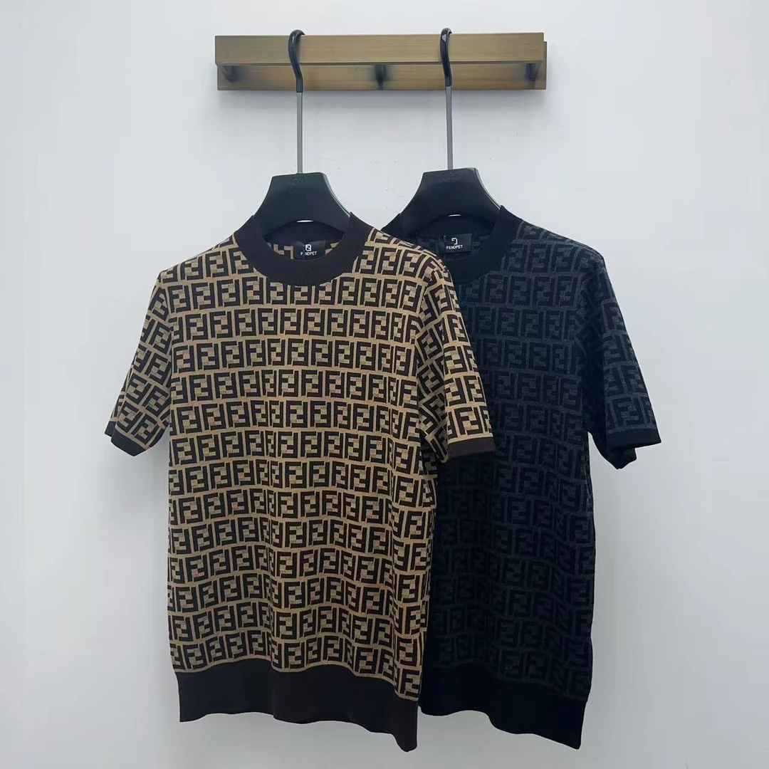 FENDPET25秋冬男士经典双F老花羊毛针织短袖T恤打底衫时尚百搭