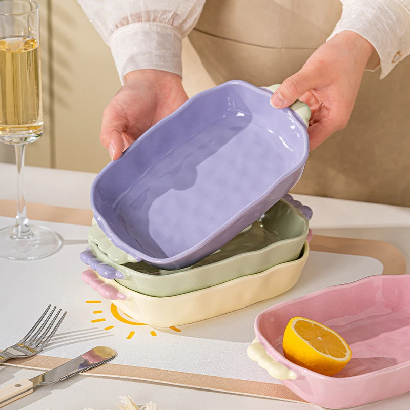 芝士焗饭烤盘烤箱用双耳长方形盘子高级感网红微波炉加热专用盘子