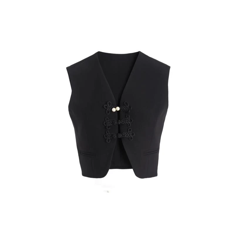 新中式女装黑色国风盘扣马甲0096