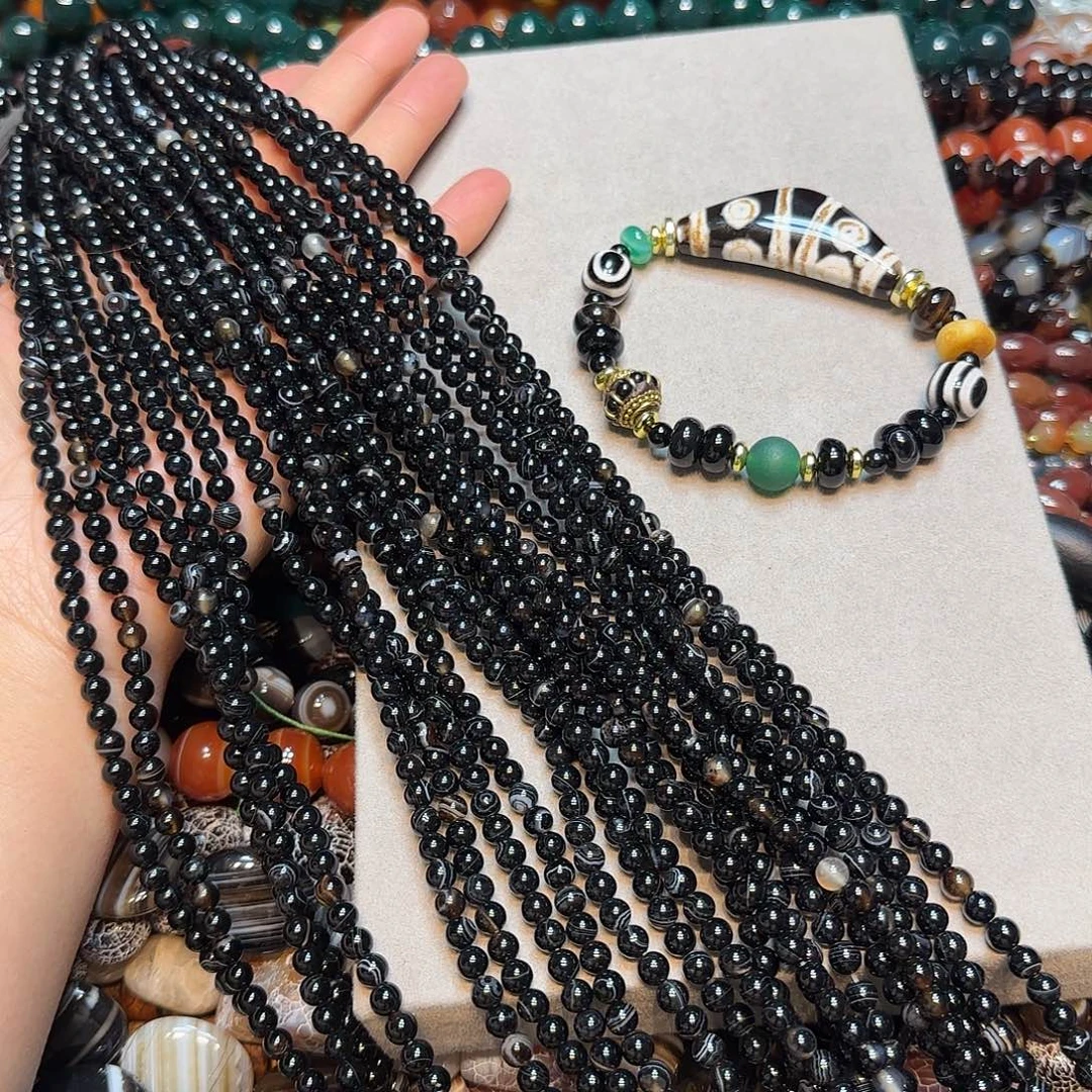 玛瑙/玉髓合金珠宝半成品5mm黑玛瑙到手2条