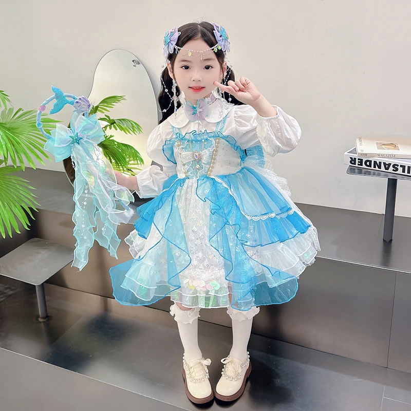 美人鱼公主儿童裙子春装2025新款洋气女孩套装衣服女童春秋连衣裙