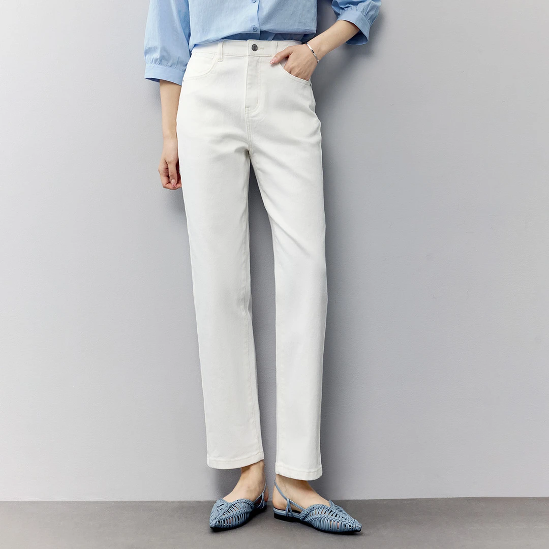 【欧若智性风】茵曼春季通勤高腰白色烟管裤百搭显瘦气质休闲阔腿裤