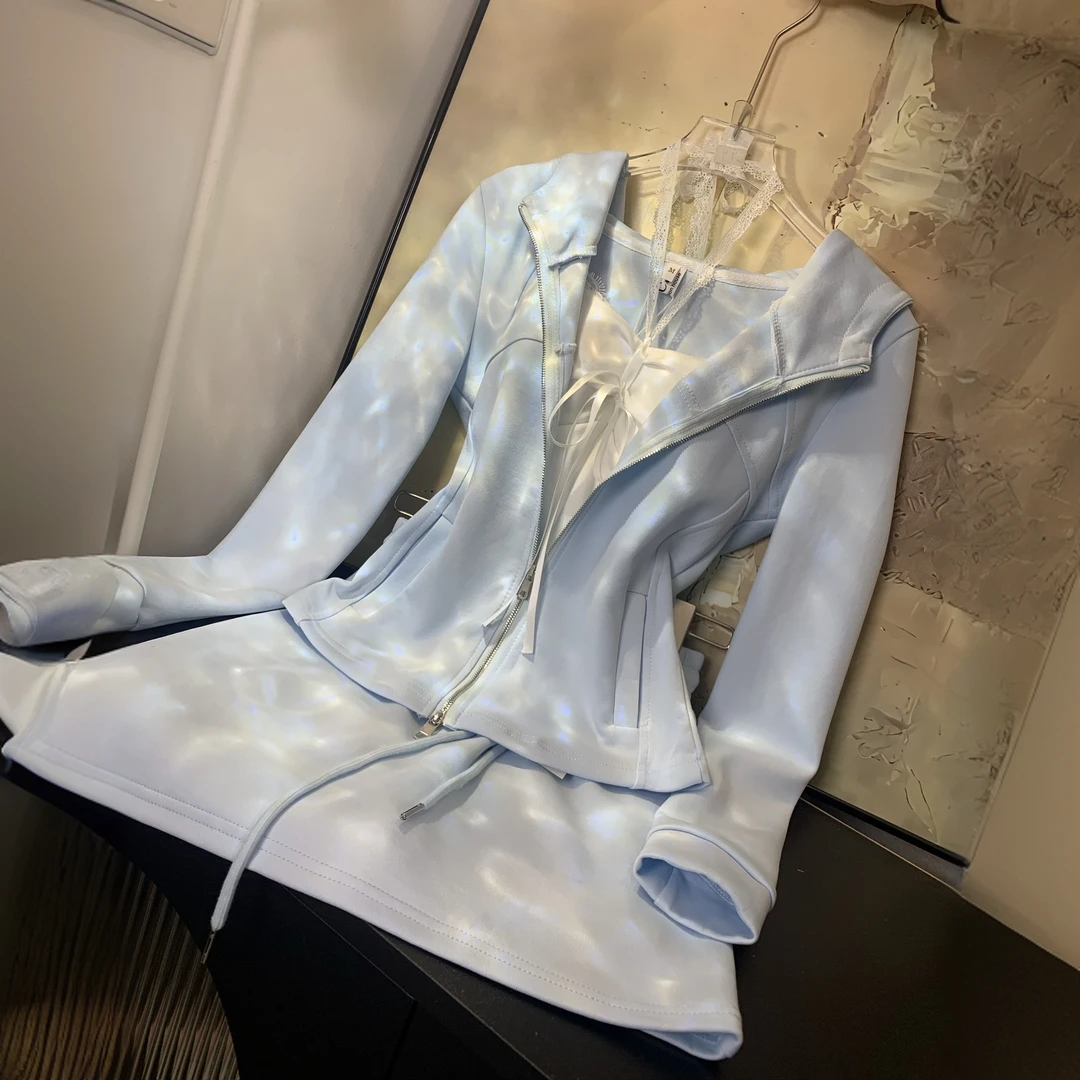 2025春季韩系连帽长袖净版卫衣外套+短裙套装活泼减龄两件套