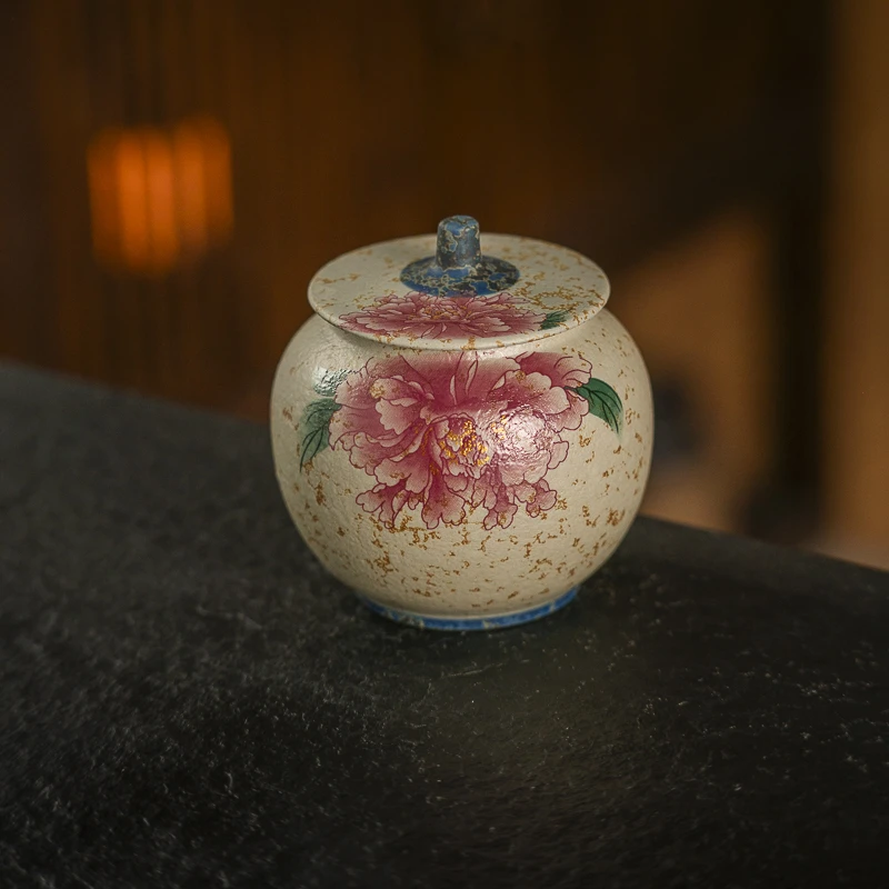 粉色佳人青花火石红焦糖釉茶叶罐