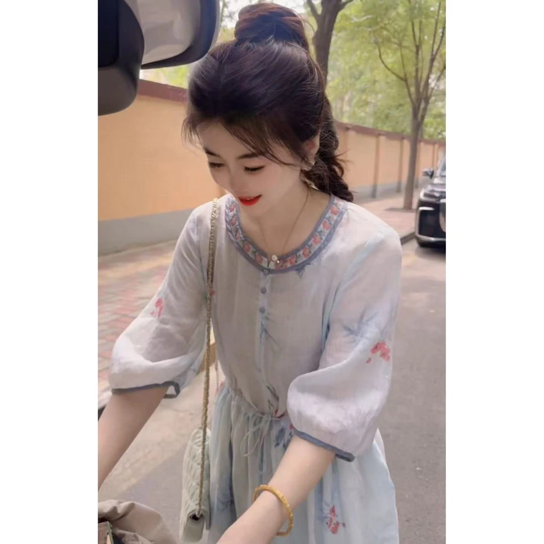 『淡蓝花朵X』GYXM设计显瘦百搭时尚连衣裙50769