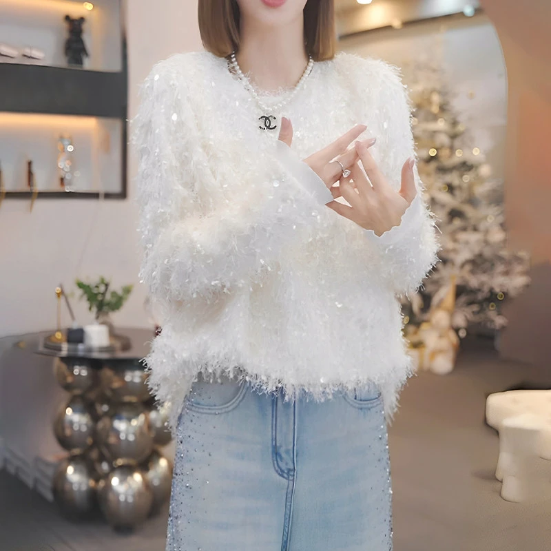温柔风软糯V领短款白色毛针织衫女冬季慵懒小个子上衣气质打底衫