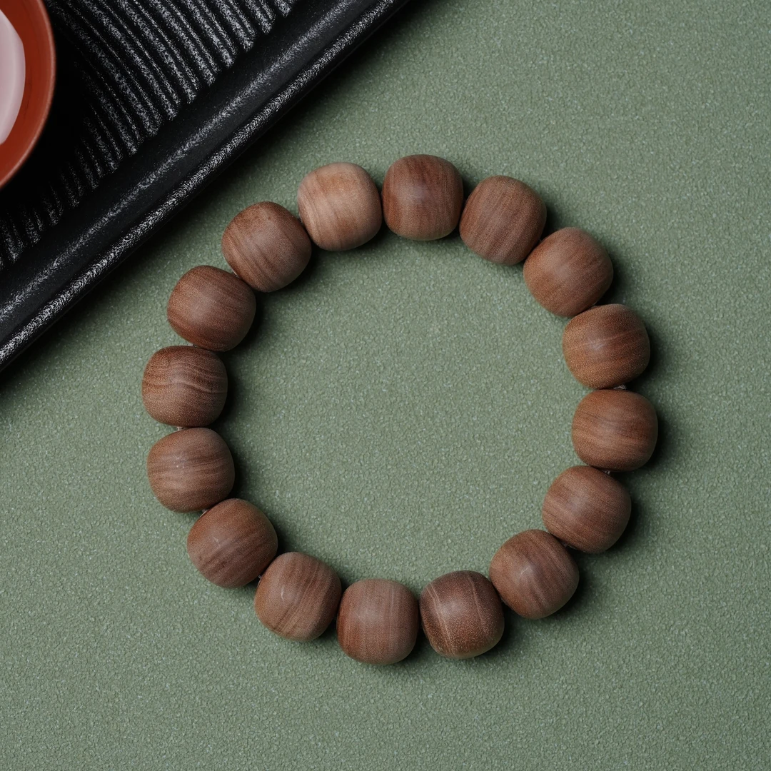 （老料粗抛虎皮级）印度老山檀香横纹黑肉13mm*14mm*16颗单圈手串