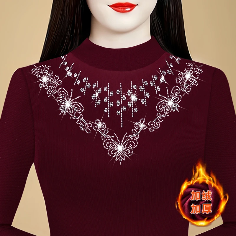 蕾丝打底衫女今年流行爆款洋气百搭加绒上衣高级感短款修身小衫