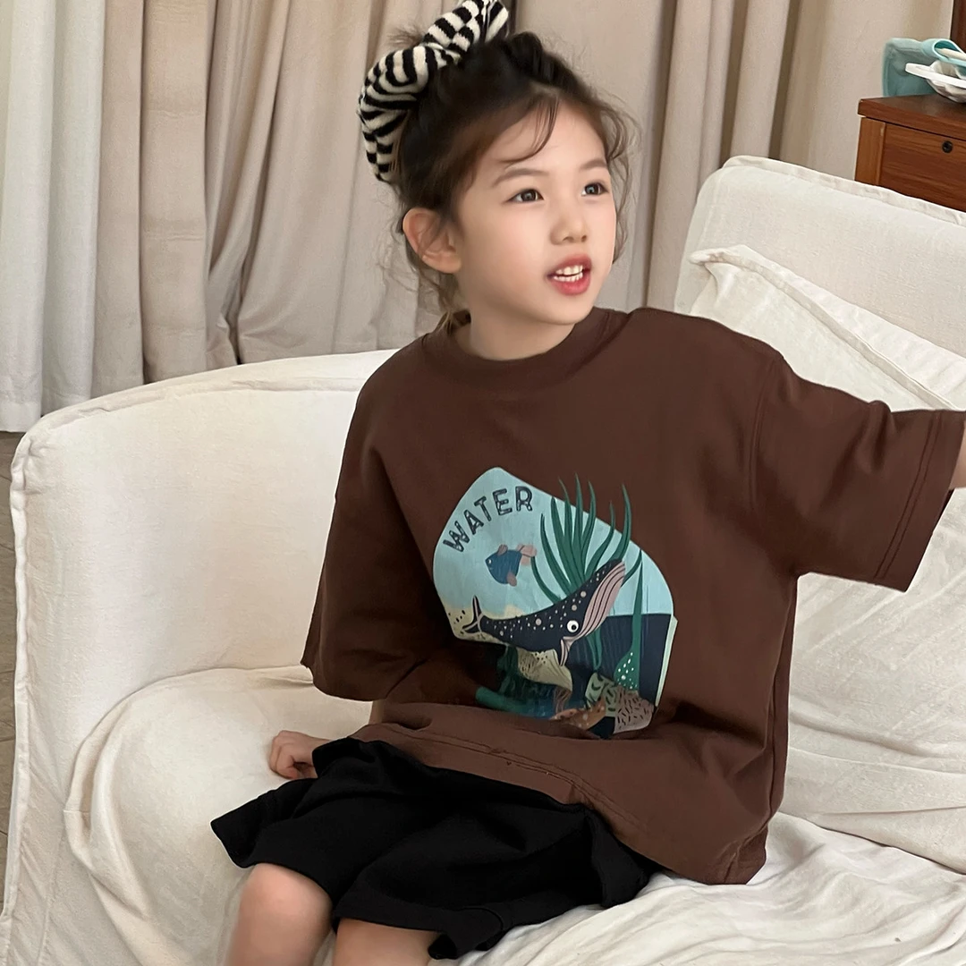 【现货】乐题潮牌男女童短袖T恤夏季纯棉大版装中大童学生休闲上衣