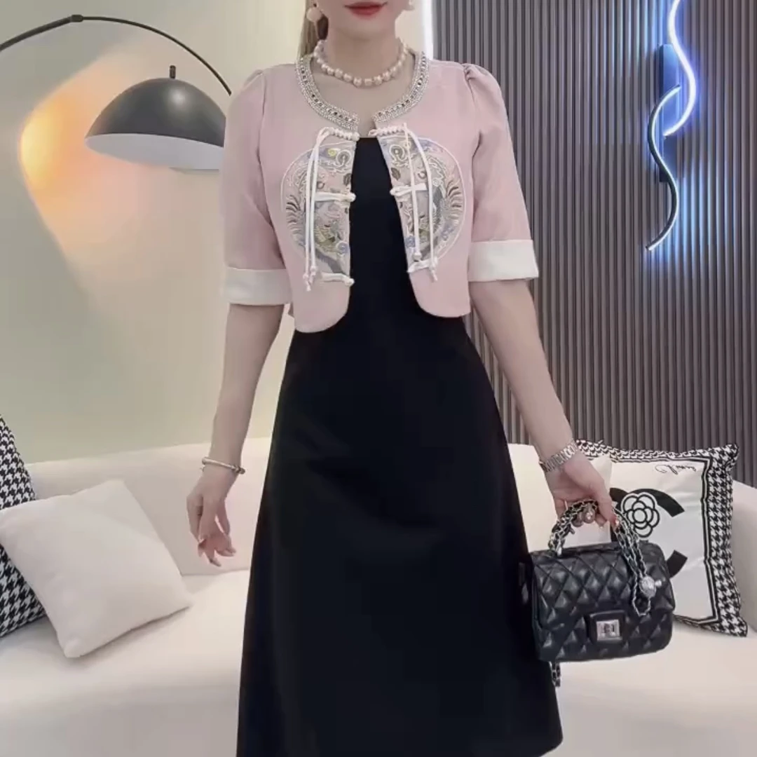 夏季新款国风短外套搭配吊带裙套装两件套