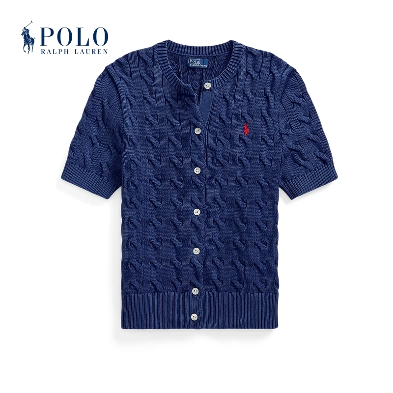 Ralph Lauren/拉夫劳伦女装 25年夏季修身版型棉质短袖针织开襟衫