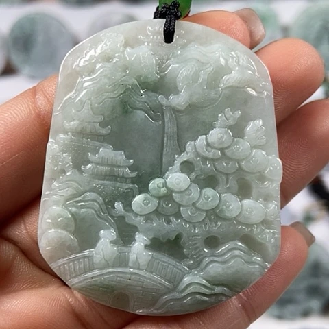 翡翠颈饰未镶嵌山水牌福利