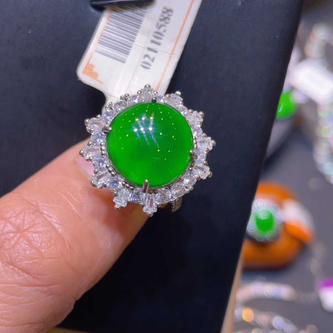 翡翠银S925镶嵌颈饰戒指