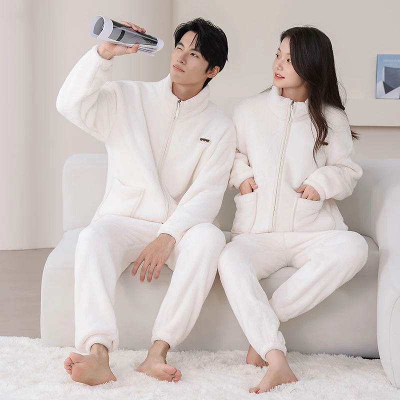 秋冬季情侣加绒休闲长袖宽松柔软加厚保暖家居服亲肤外穿睡衣808