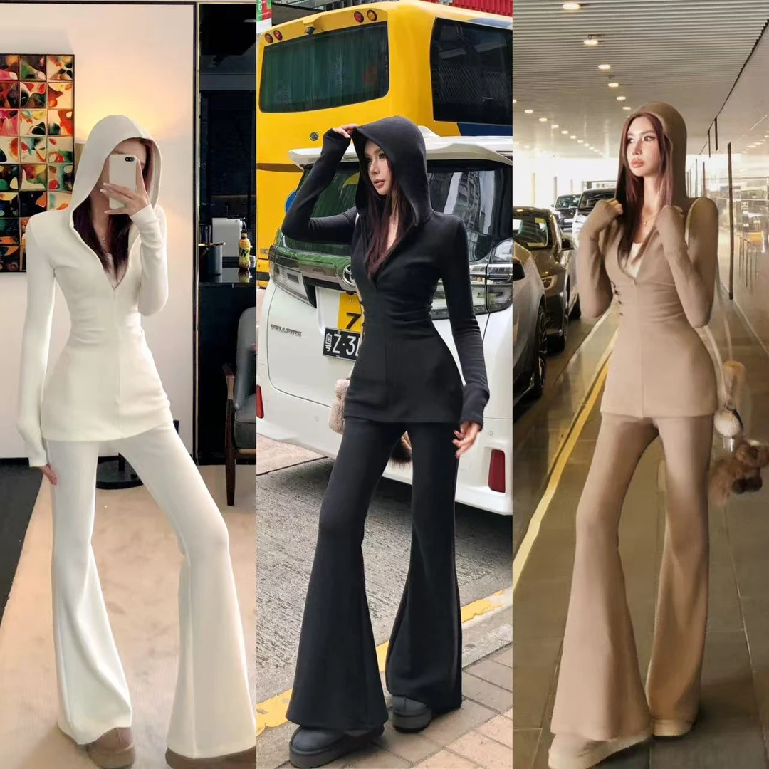 婉君【连帽瘦瘦套】原创自发热“320g羊毛”显瘦套装LWJ25D4TZ4368