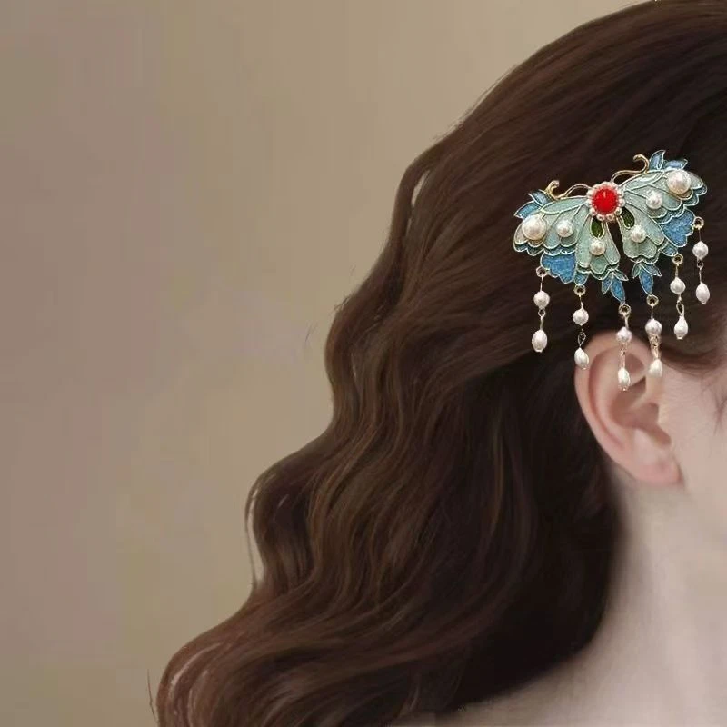 铜合金锆石胸针 珐琅蝴蝶流苏胸针百搭复古古风纯手工时尚-49