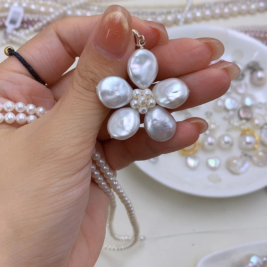 吊坠(不含链)银S925镶嵌淡水珍珠