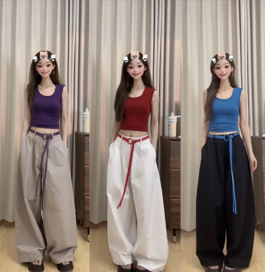 (平腰+门襟+运费险)慵懒弯刀气球裤遮肚阔腿长裤(不送腰带)9929#