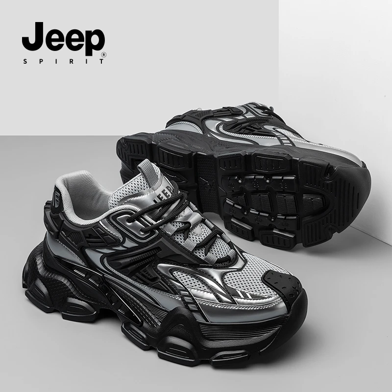JEEPSPIRIT吉普2025厚底新款潮流增高百搭老爹鞋休闲运动黑色男鞋