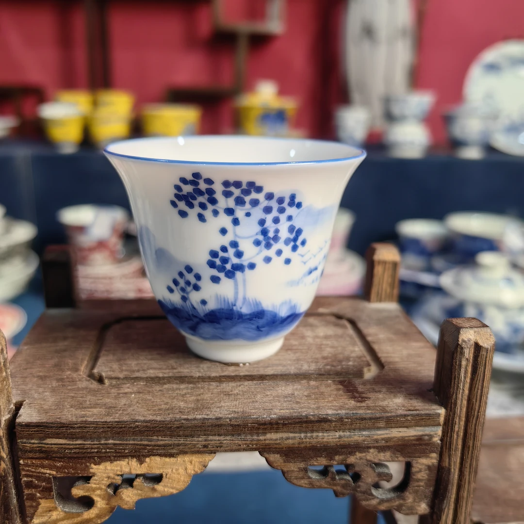 景德镇纯手绘翠毛蓝青花山水蚊香吧