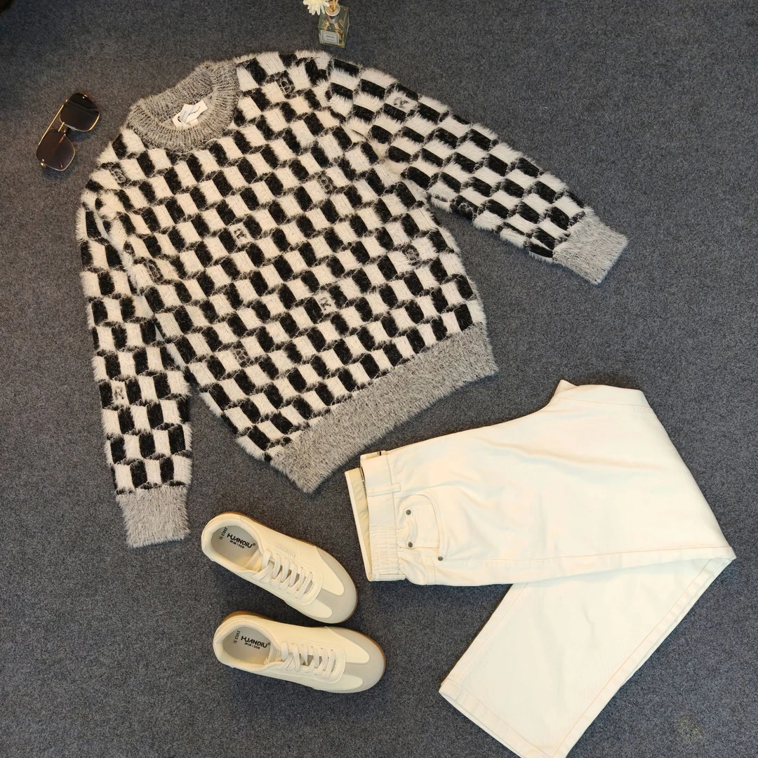 男士冬季高定设计款毛衣文艺慵懒风休闲百搭圆领套头毛衣T恤