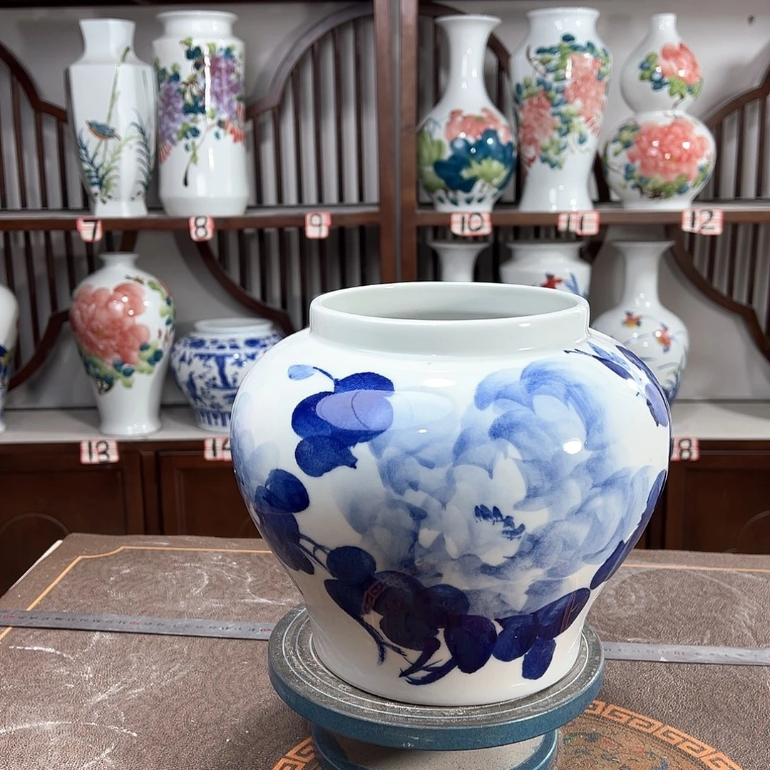 摆件景德镇陶瓷大口青牡