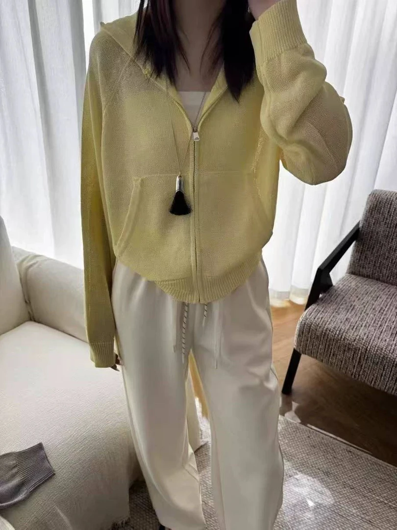 韩系连帽拉链针织开衫外套