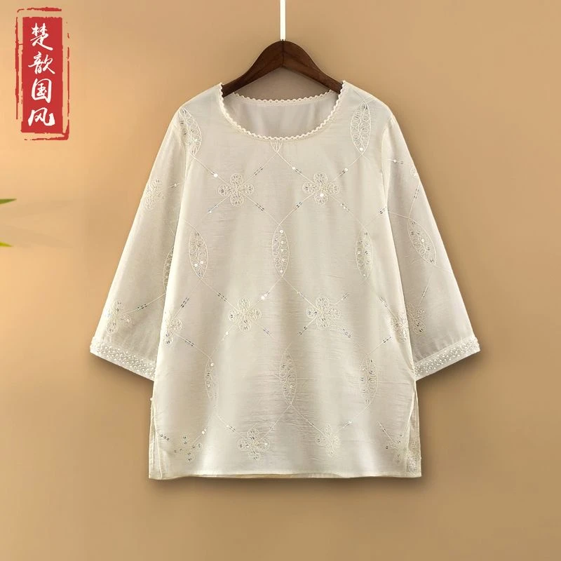 【简茉】春夏2025新款上衣小衫新中式国风女装宽松气质绣花长袖衬衫