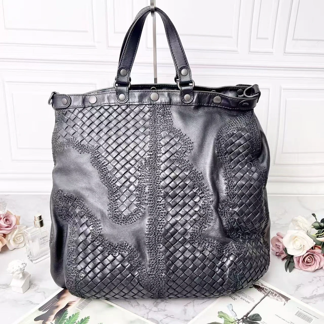 95新 BOTTEGA VENETA/葆蝶家 BV/葆蝶家黑色编织手提包单肩包