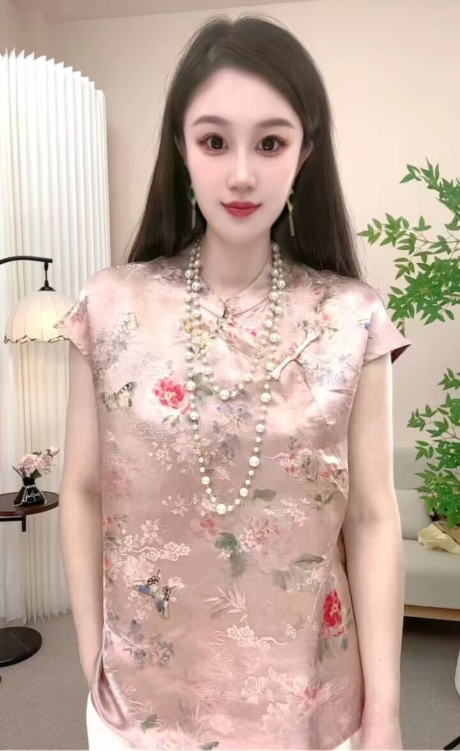 （663款山茶花）新中式国风盘扣提花上衣G8853