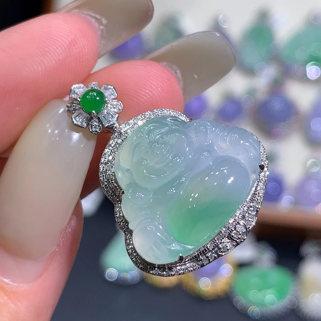 翡翠18K金镶嵌吊坠(不含链)