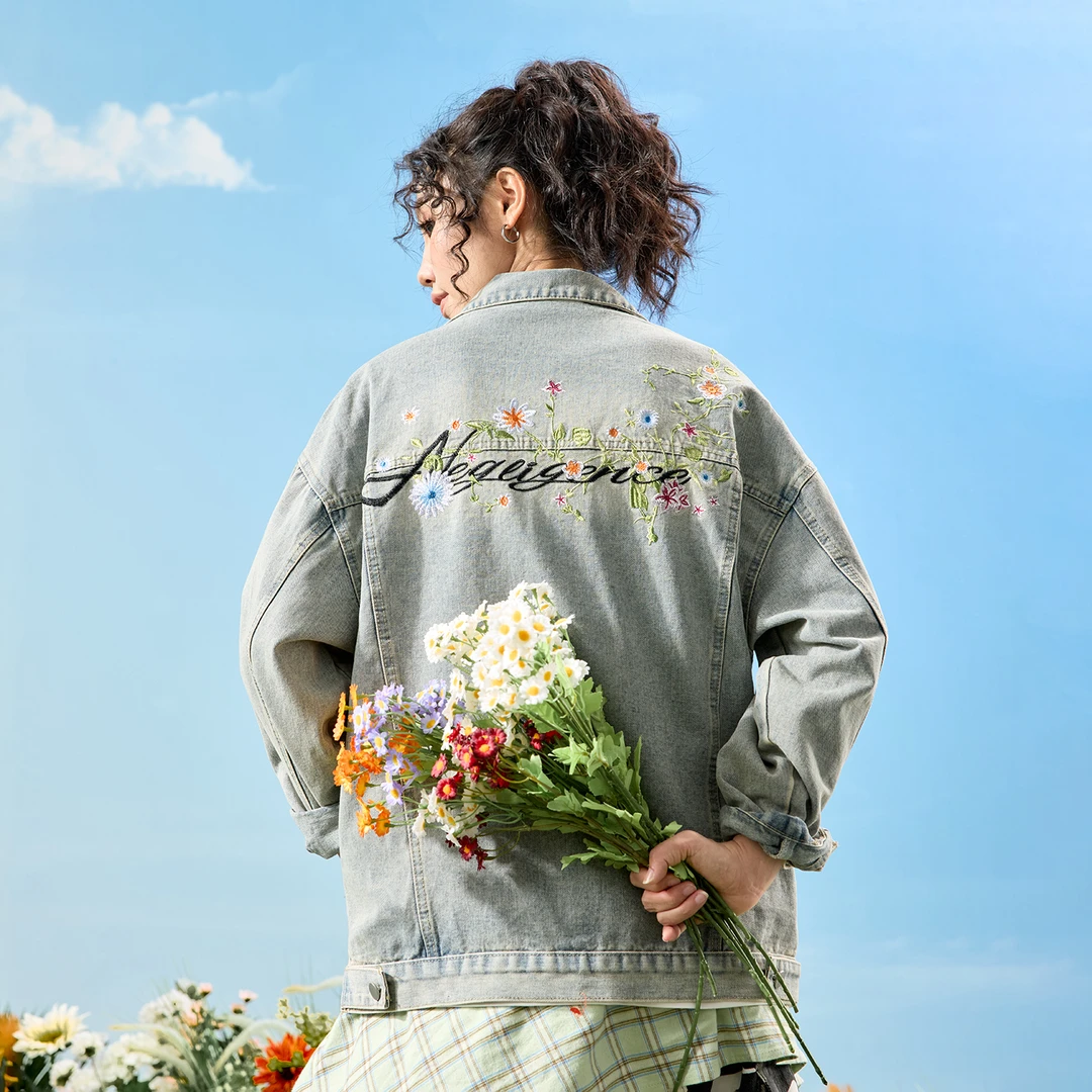Nuthink美式复古刺绣花卉牛仔外套宽松bf慵懒风男女2025秋季新款