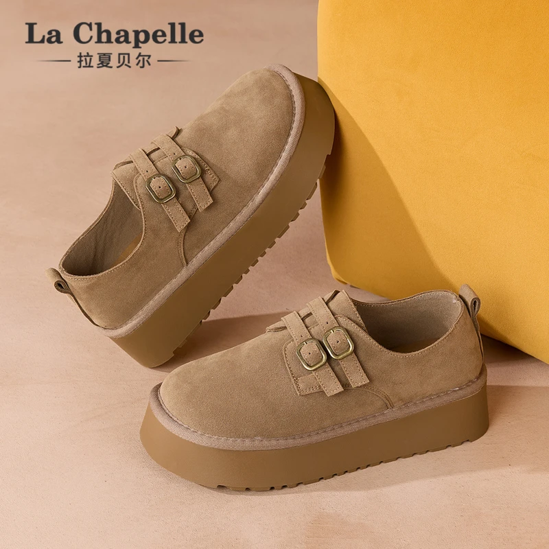 拉夏贝尔2025新款休闲舒适小众款春冬厚底英伦风复古风单鞋勃肯鞋