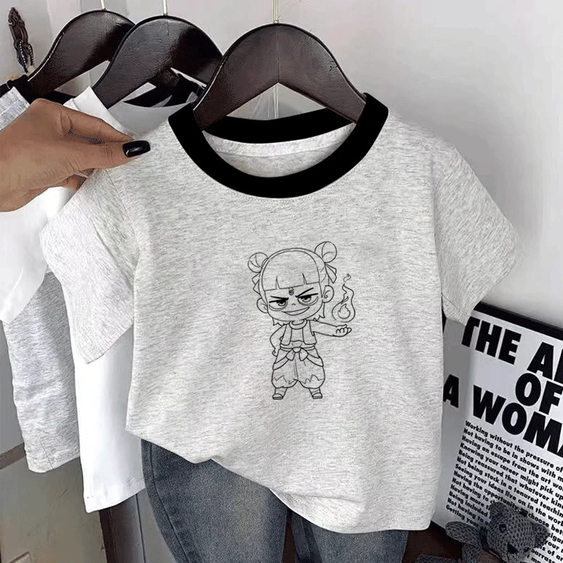 儿童哪吒纯棉短袖T恤2025夏季装新款卡通印花男女童爆款上衣外穿t