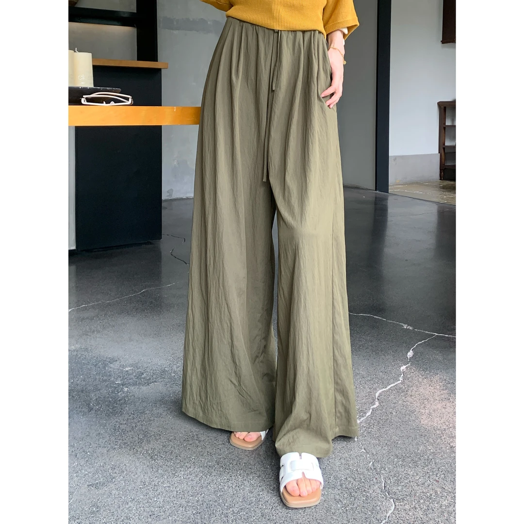 时尚显瘦高腰夏季百搭薄款垂感松紧腰休闲裤 JD05KZPT1366