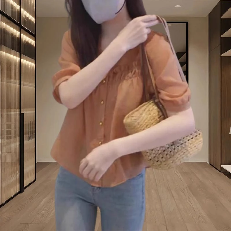 香朵儿时尚设计感衬衫短袖2025年夏季新款薄款洋气韩系宽松开衫