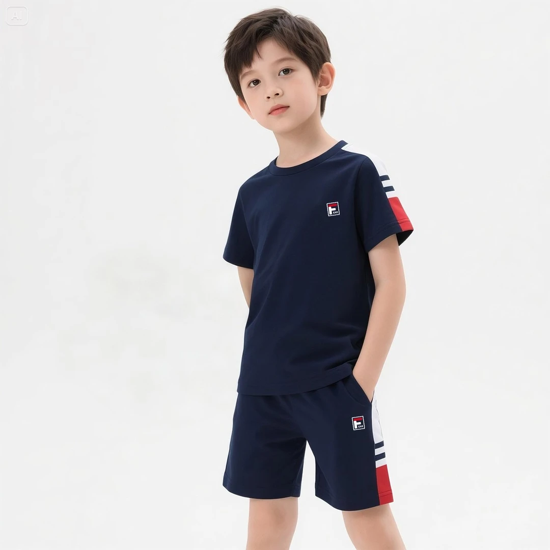 【轻奢】F标新品拼接纯棉男女宝同款夏季圆领短袖T恤可配套装