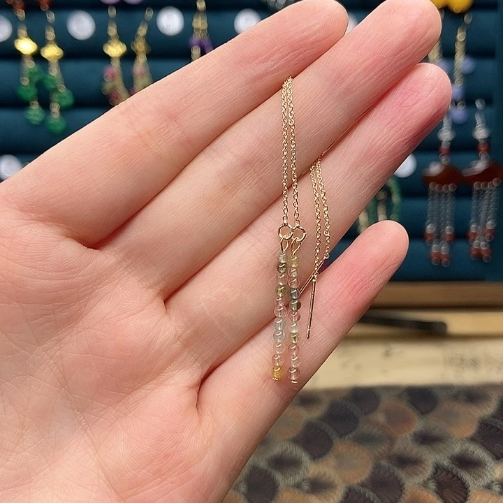 石英质玉耳钉银S925镶嵌