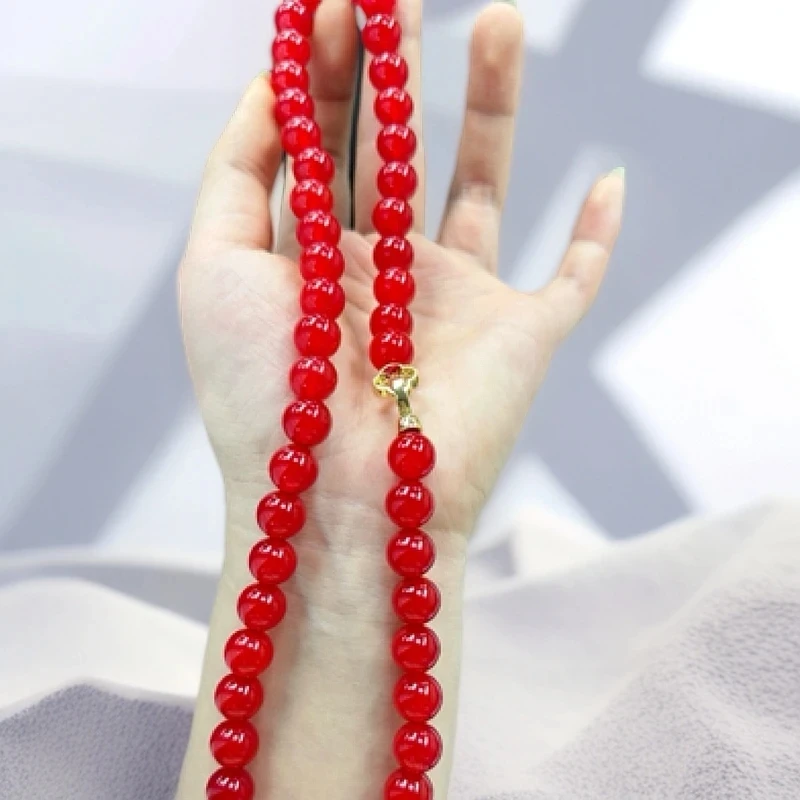 高品质全玉化红景天10毫米设计款项链