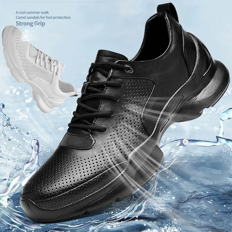 头层牛皮打孔夏季外贸透气商务休闲鞋百搭真皮运动户外软底男鞋子