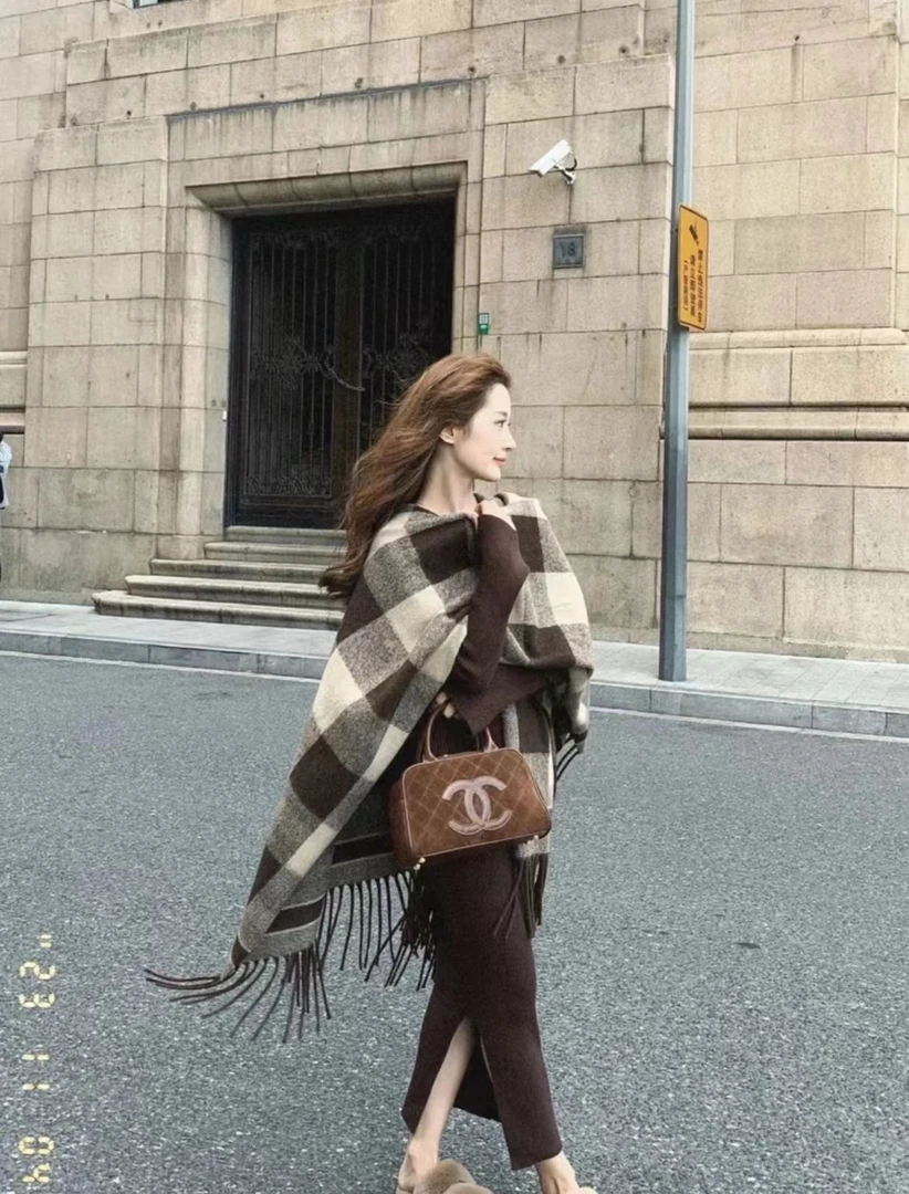 【美拉德】棋盘格卡其拼接格子披肩围巾高级气质时尚韩系长款T27
